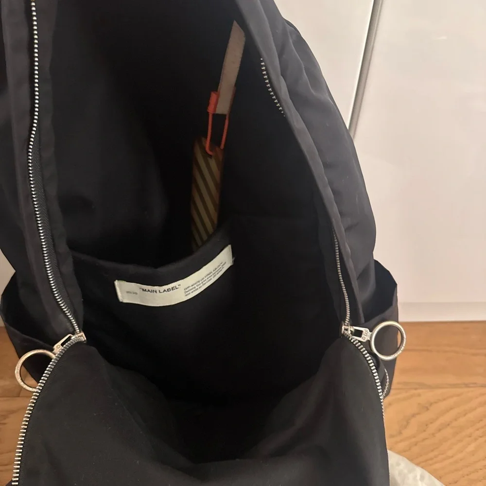 Off-White Black Backpack with White Graphic Tape X